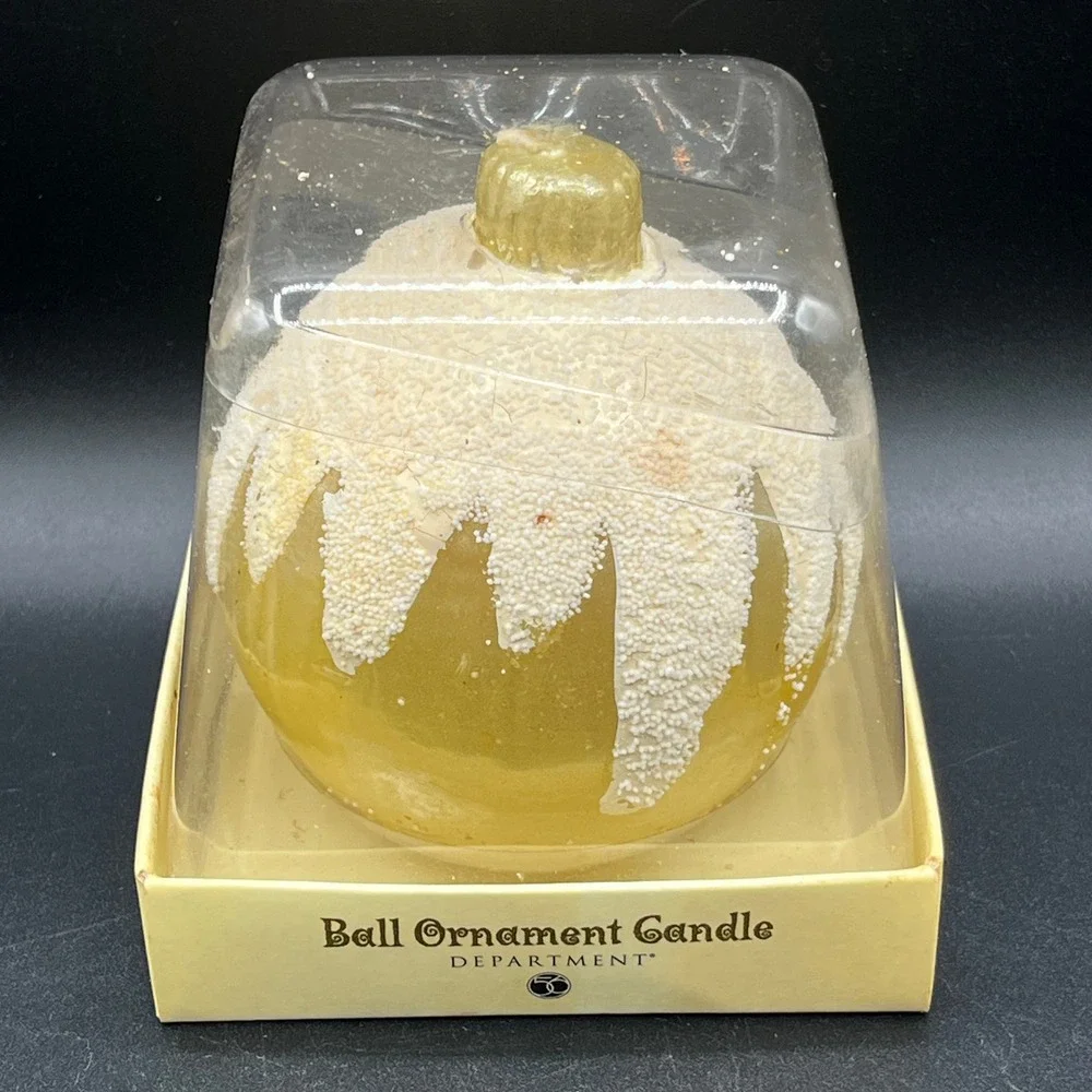 Vtg Department 56 Lg Ball Ornament Candle Gold White Snow Capped 1999 NIB